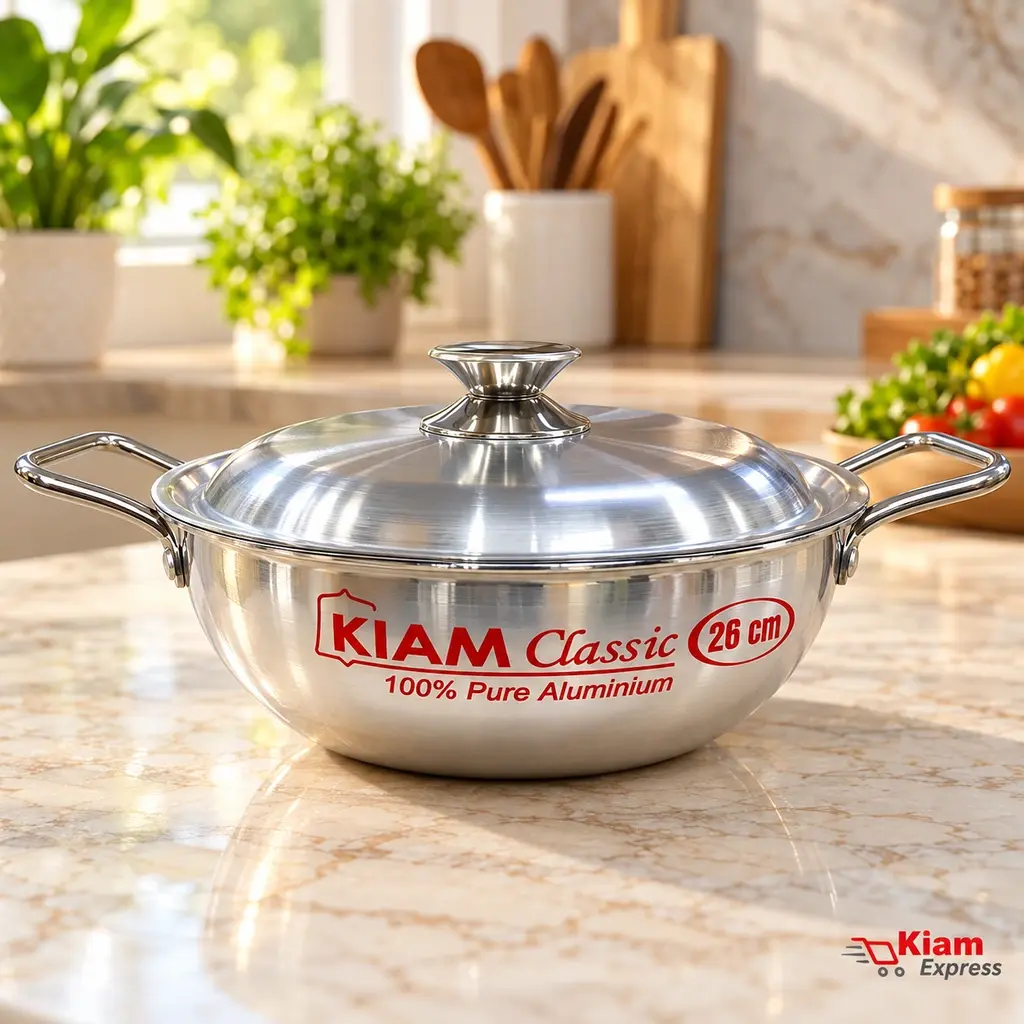 Kiam Aluminium Karai with Metal Handles & Lid – 26cm