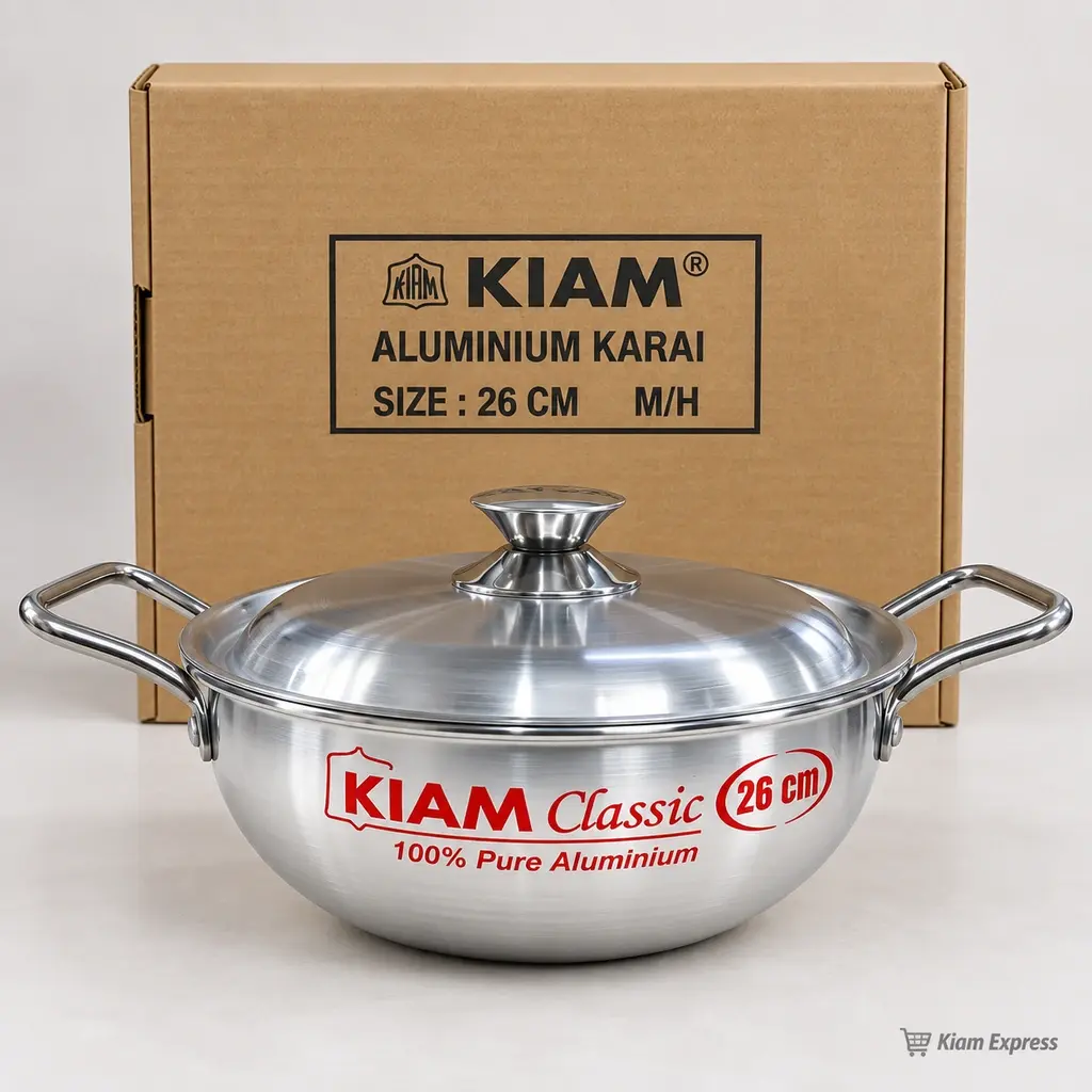 Kiam Aluminium Karai with Metal Handles & Lid – 26cm