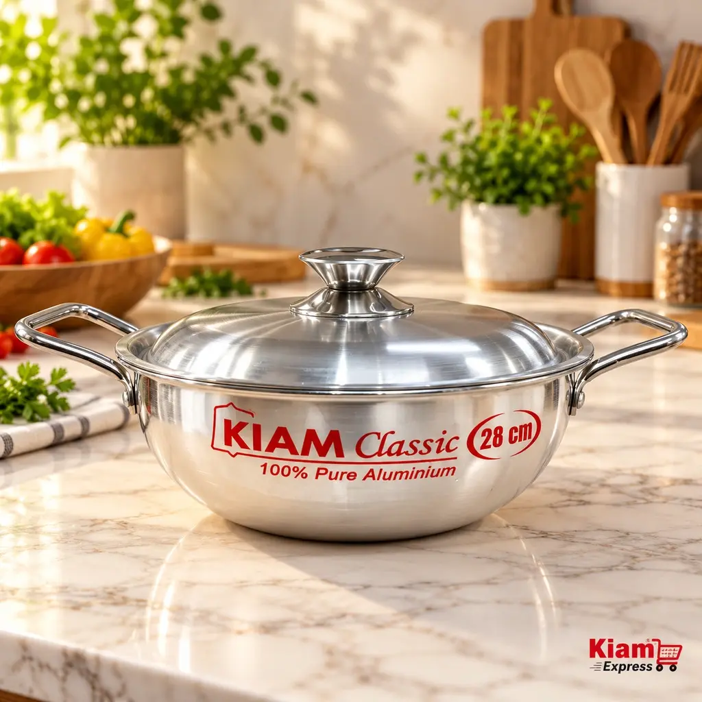 Kiam Aluminium Karai with Metal Handles & Lid – 28cm