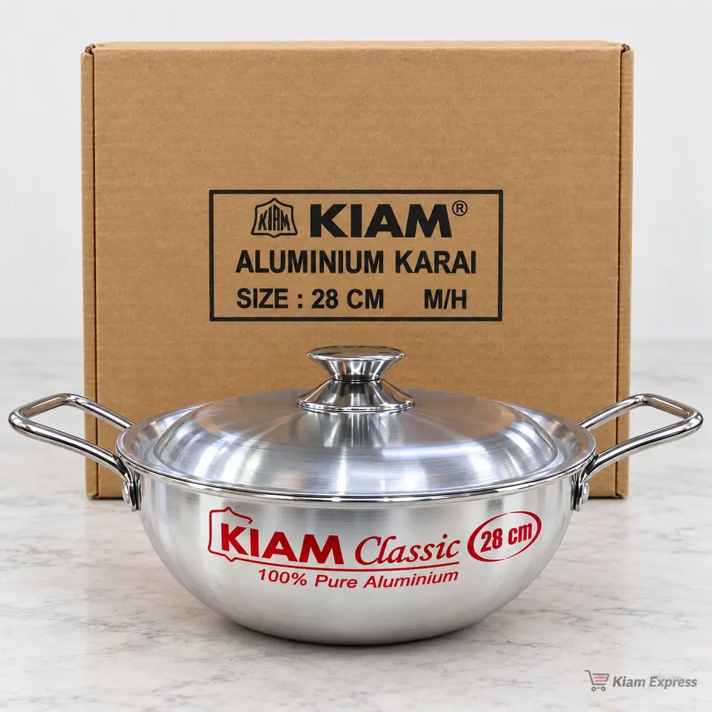 Kiam Aluminium Karai with Metal Handles & Lid – 28cm