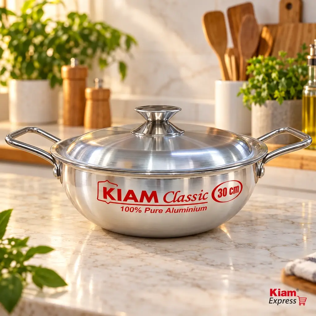 Kiam Aluminium Karai with Metal Handles & Lid – 30cm