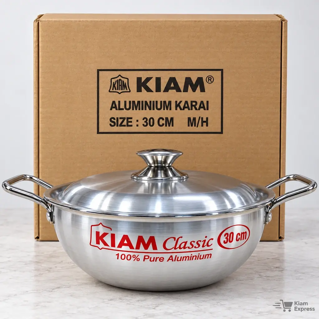 Kiam Aluminium Karai with Metal Handles & Lid – 30cm