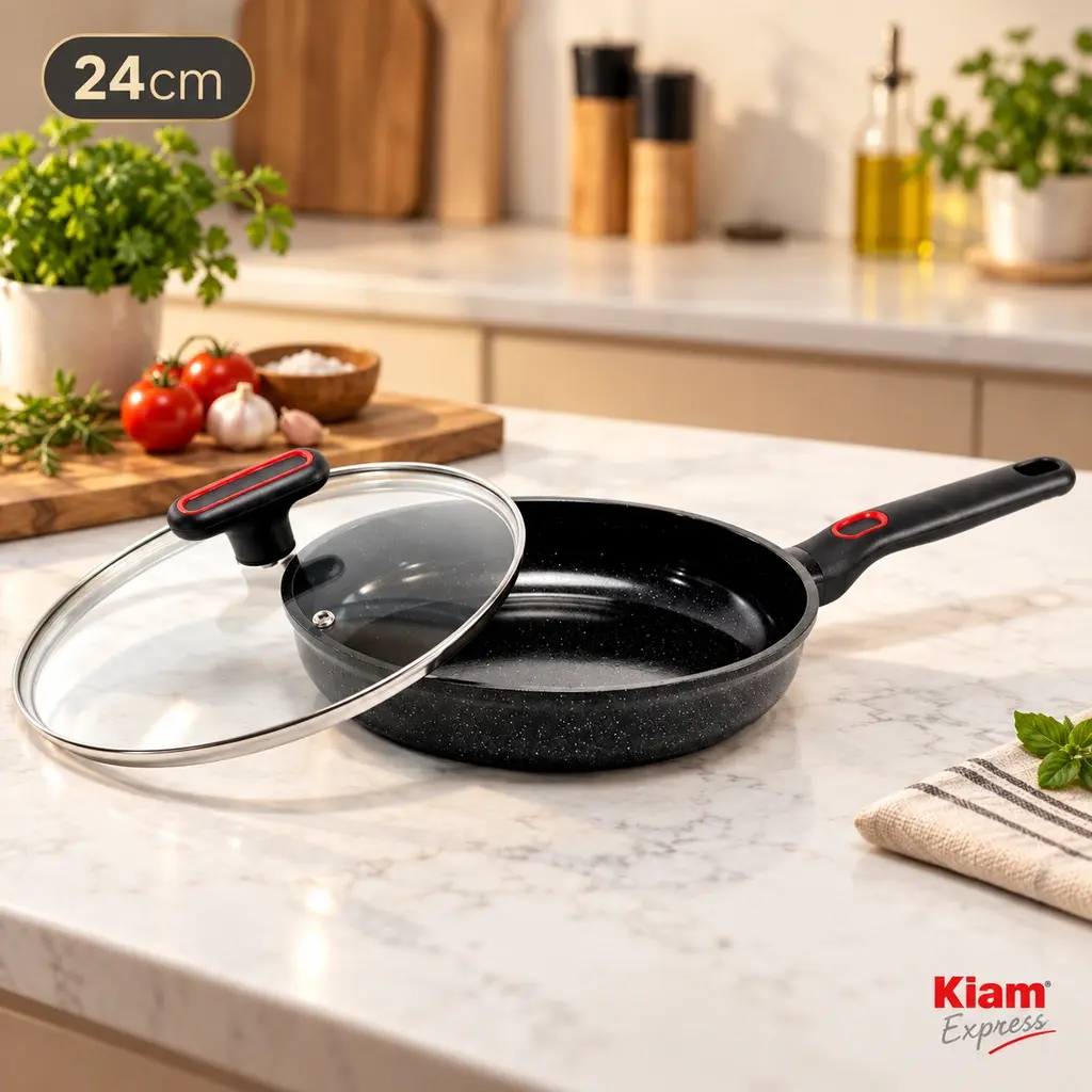 Kiam Essentials Diecast Frypan with Glass Lid – 24cm