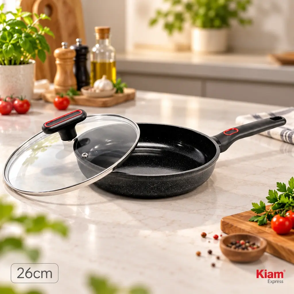 Kiam Essentials Diecast Frypan with Glass Lid – 26cm