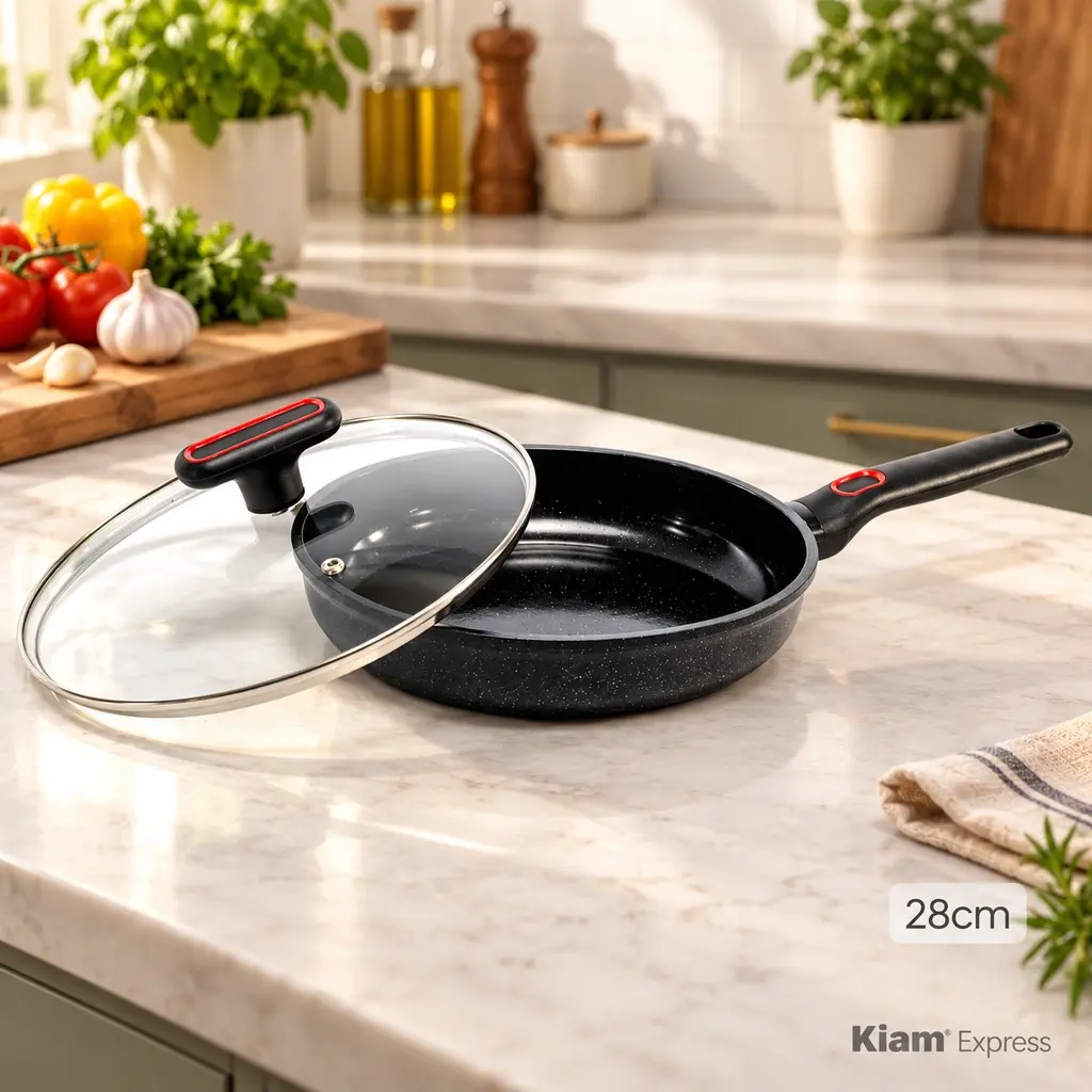 Kiam Essentials Diecast Frypan with Glass Lid – 28cm