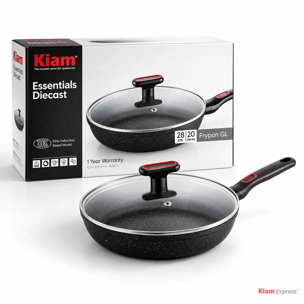 Kiam Essentials Diecast Frypan with Glass Lid – 28cm