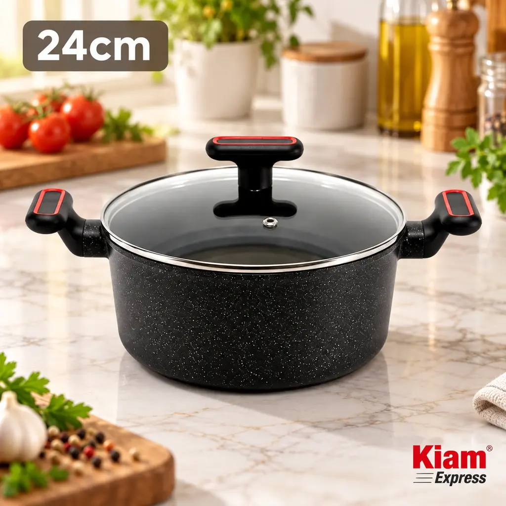 Kiam Essentials Diecast Casserole with Glass Lid – 24cm