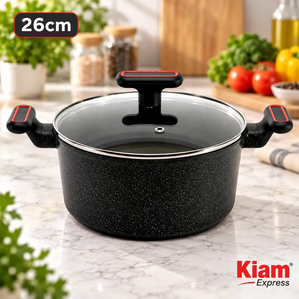Kiam Essentials Diecast Casserole with Glass Lid – 26cm, 4.7L