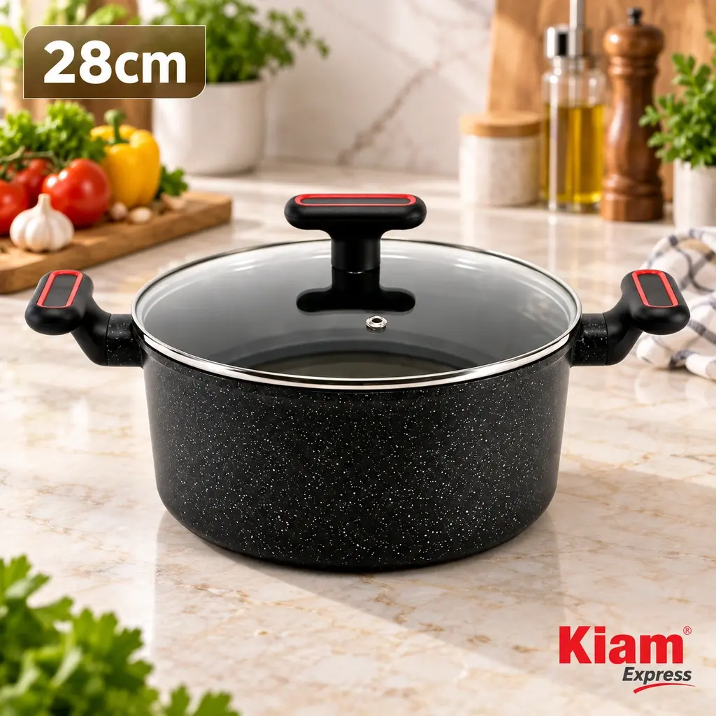 Kiam Essentials Diecast Casserole with Glass Lid – 28cm