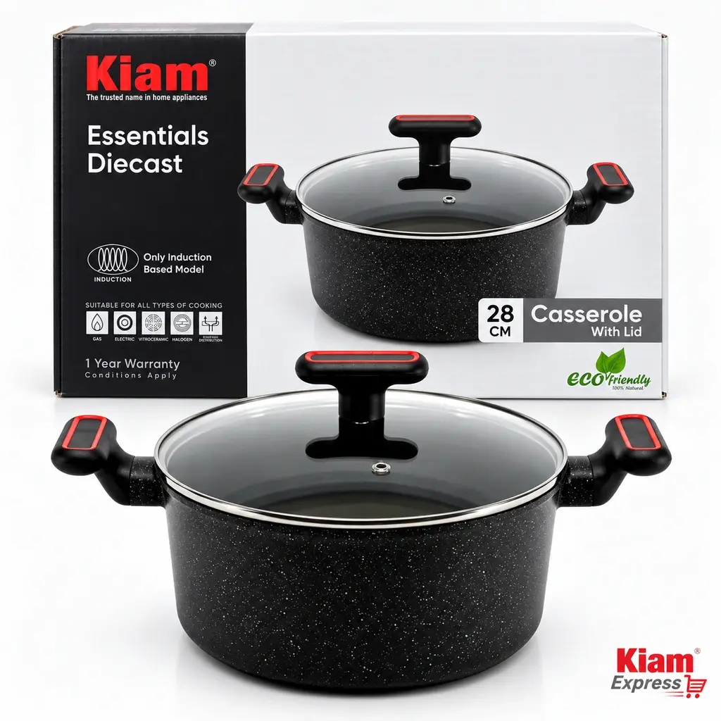 Kiam Essentials Diecast Casserole with Glass Lid – 28cm