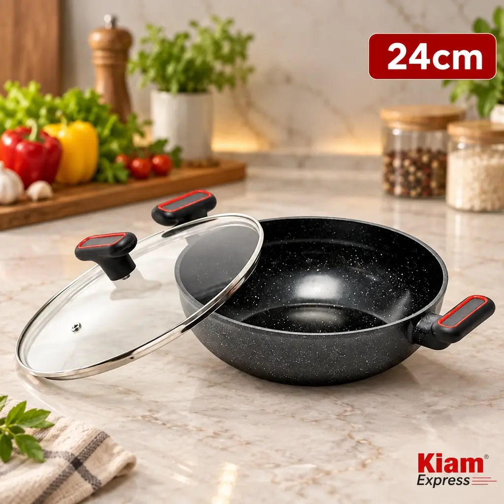 Kiam Essentials Diecast Karai with Glass Lid – 24cm