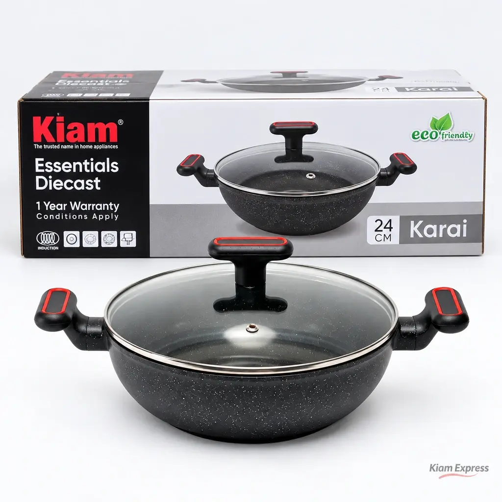 Kiam Essentials Diecast Karai with Glass Lid – 24cm