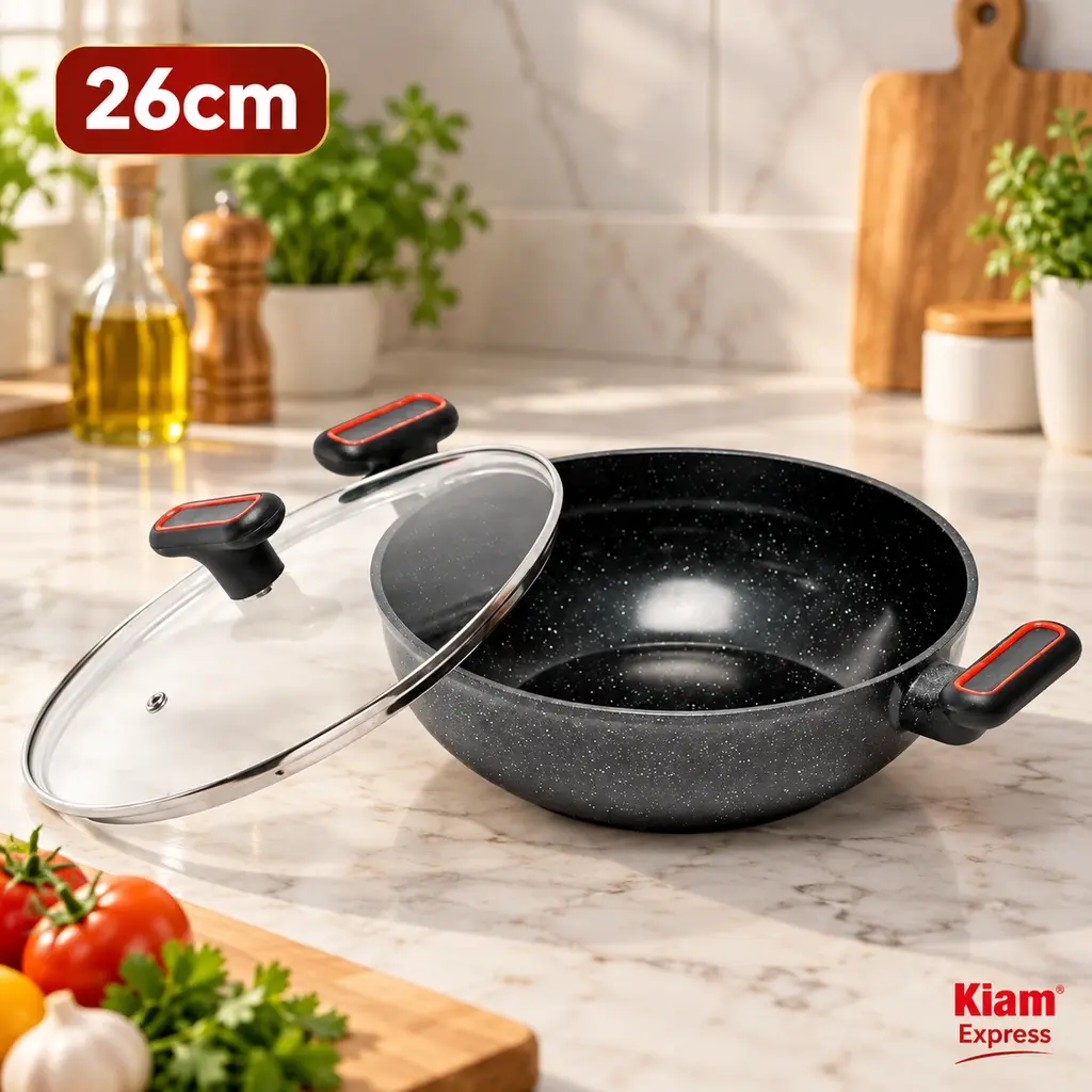 Kiam Essentials Diecast Karai with Glass Lid – 26cm, 3.0L