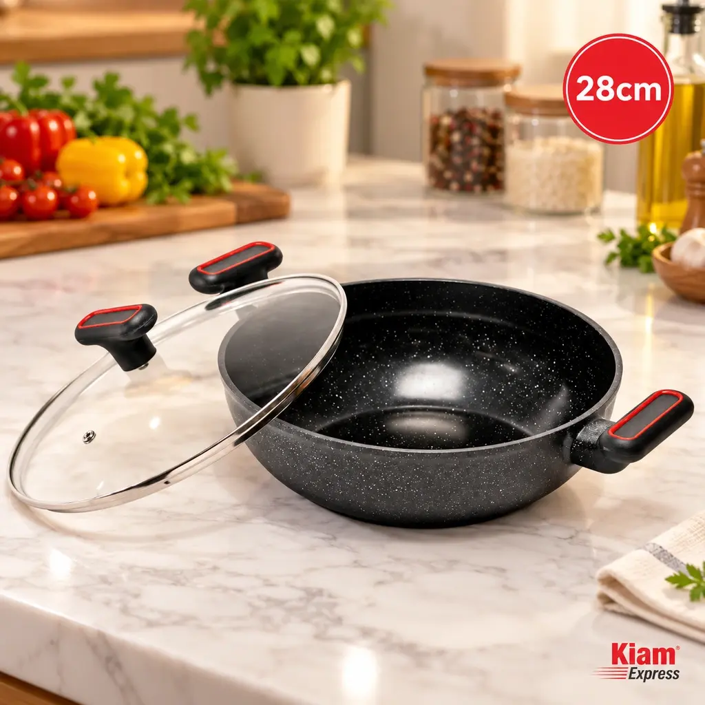 Kiam Essentials Diecast Karai with Glass Lid – 28cm