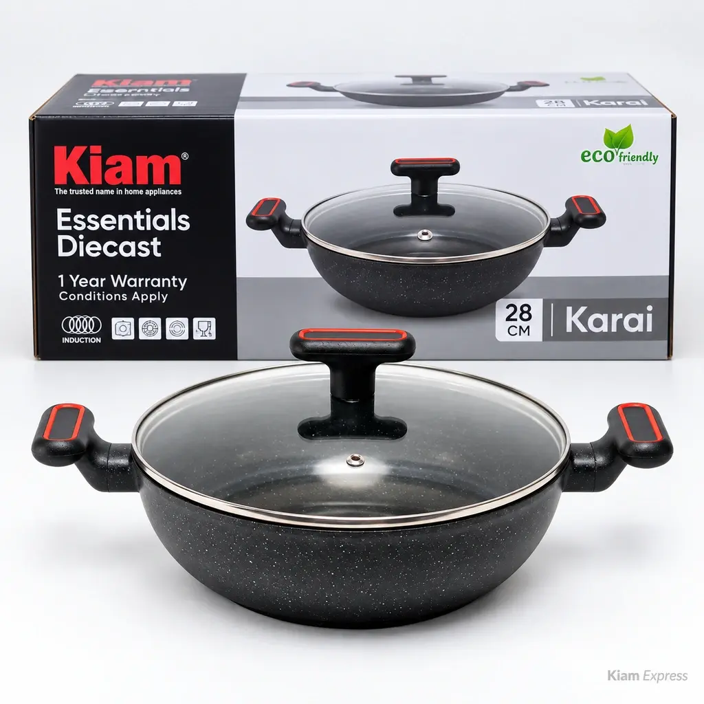 Kiam Essentials Diecast Karai with Glass Lid – 28cm