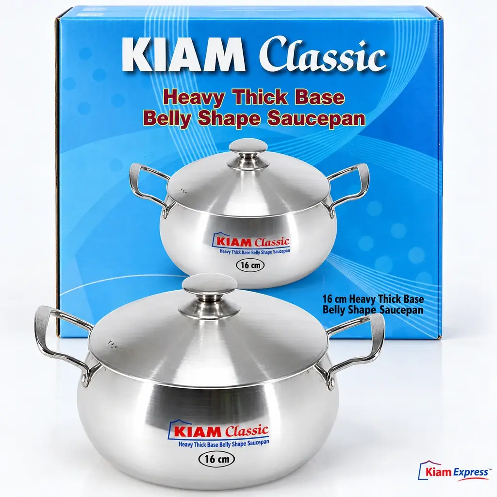 Kiam Classic Heavy Thick Base Belly Shape Saucepan with Lid – 16cm