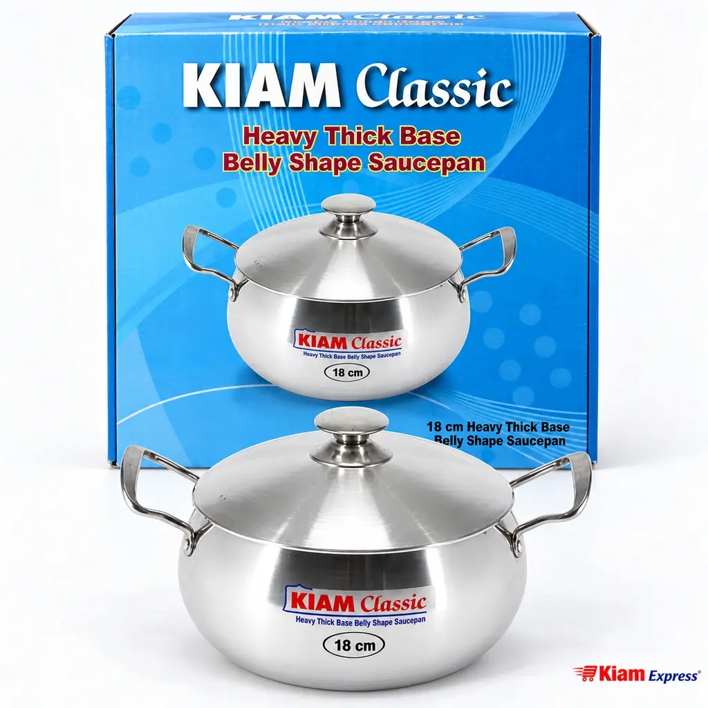 Kiam Classic Heavy Thick Base Belly Shape Saucepan with Lid – 18cm