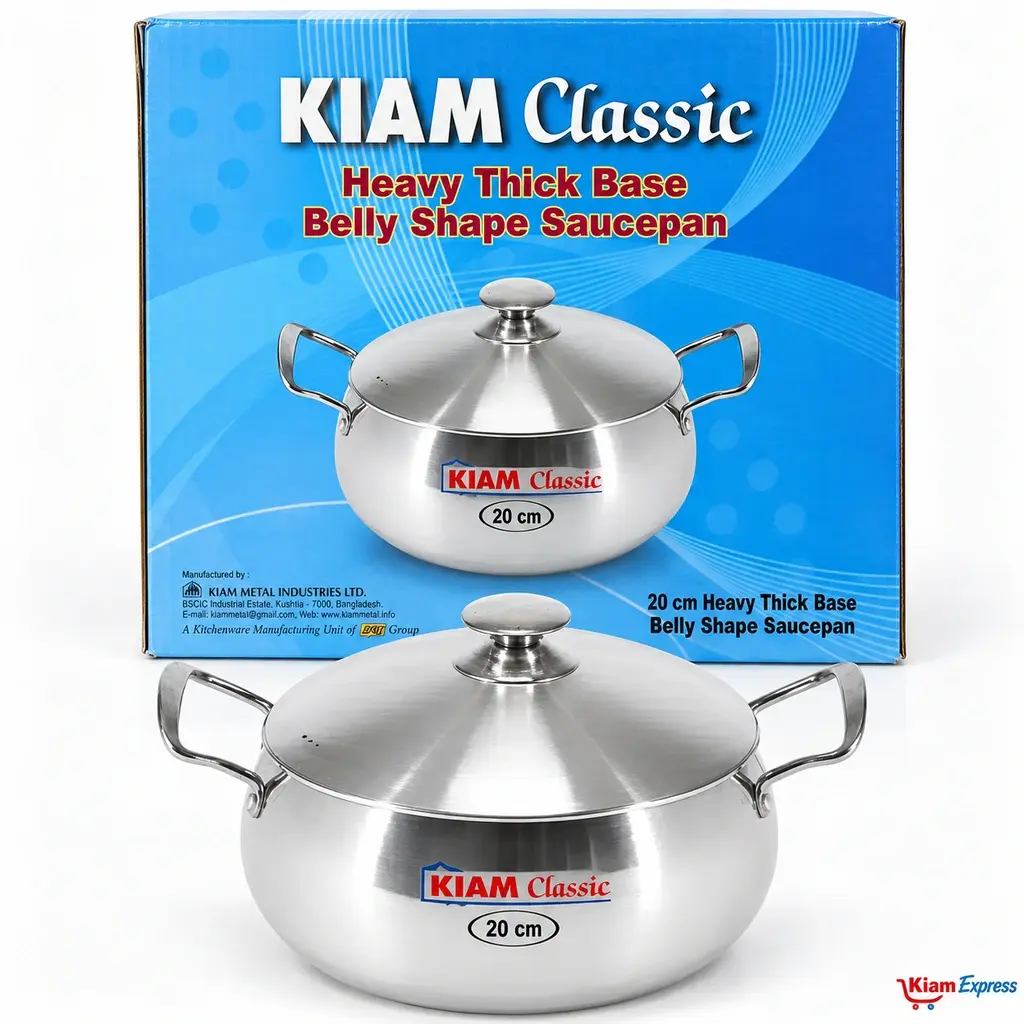 Kiam Classic Heavy Thick Base Belly Shape Saucepan with Lid – 20cm