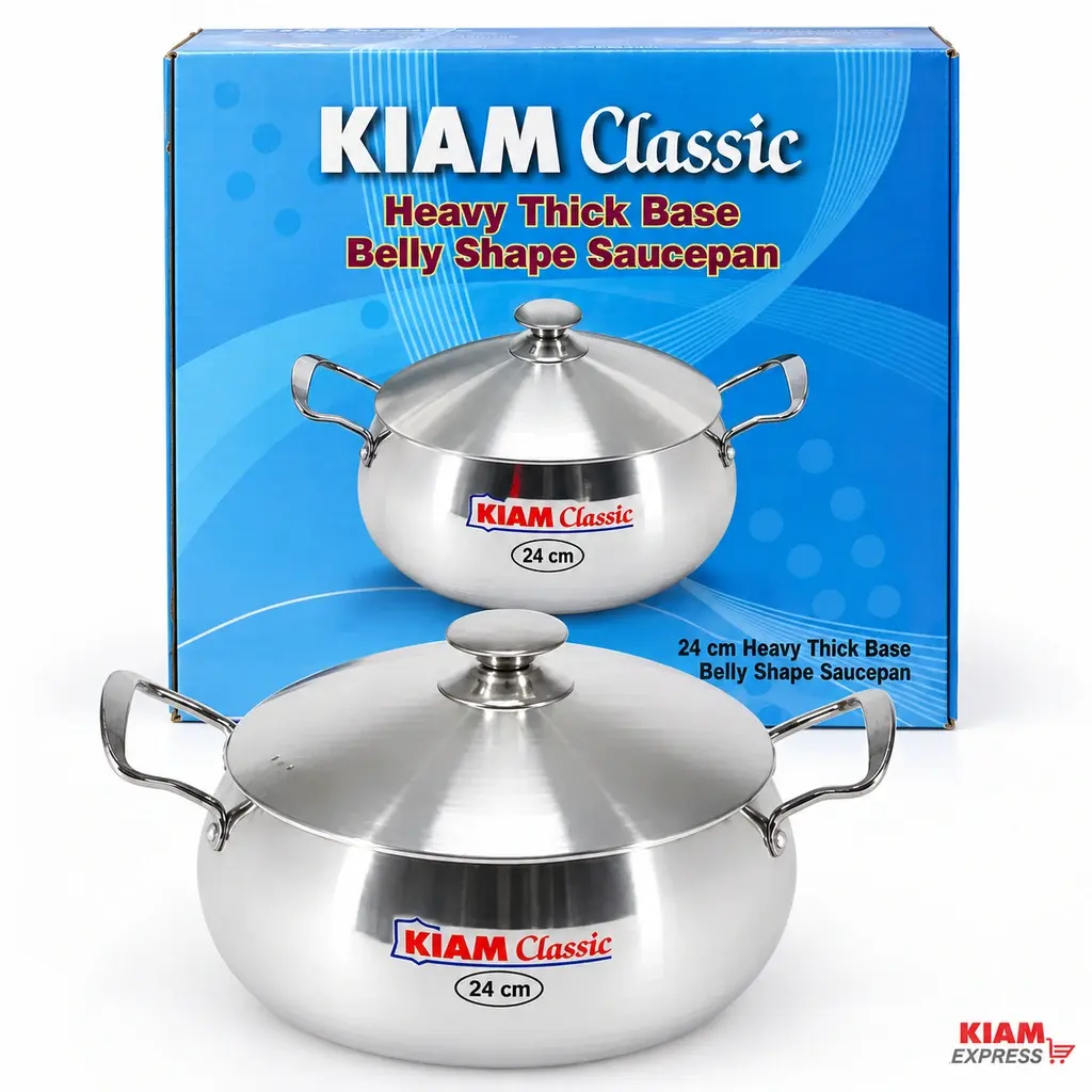 Kiam Classic Heavy Thick Base Belly Shape Saucepan with Lid – 24cm