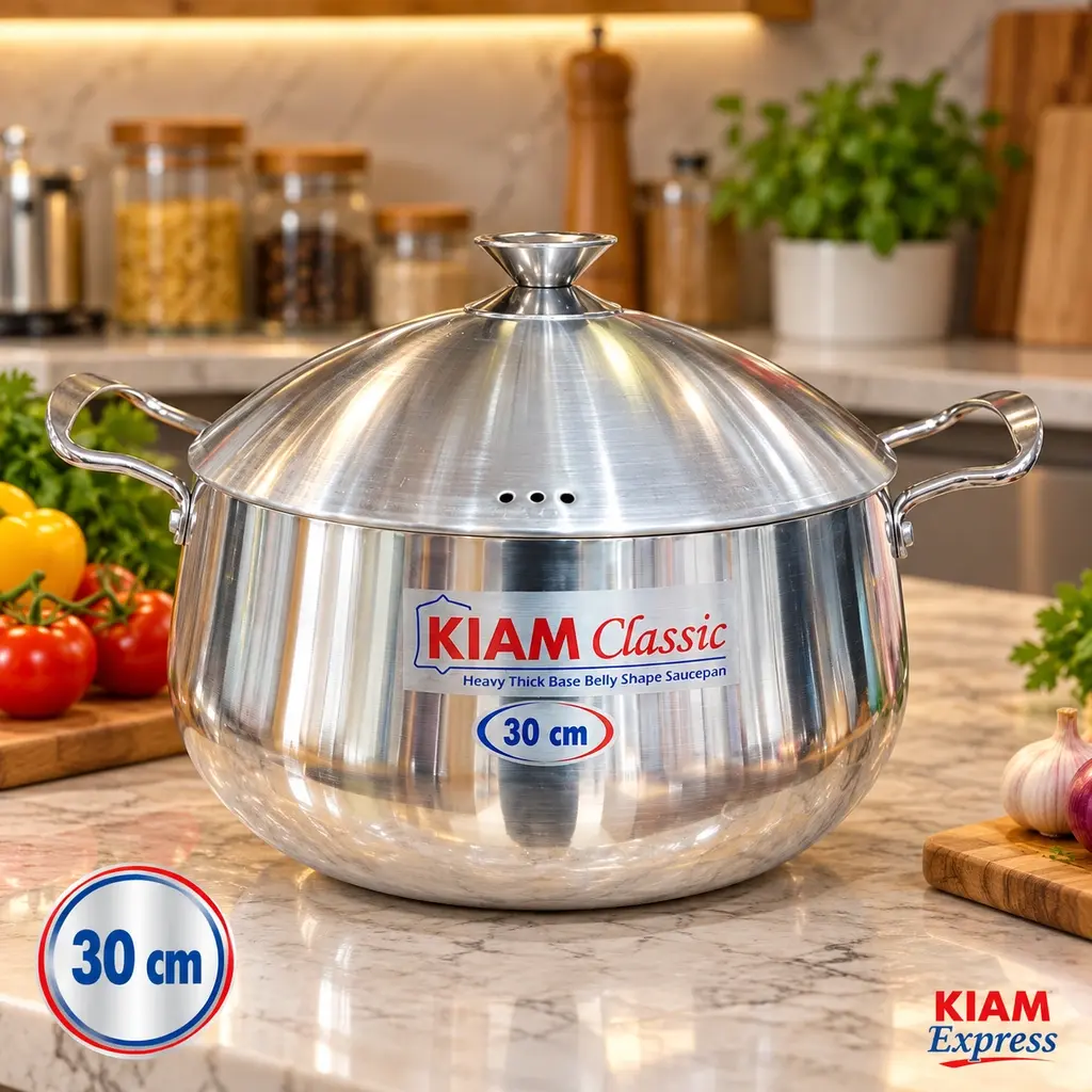 Kiam Classic Heavy Thick Base Belly Shape Saucepan with Lid – 30cm