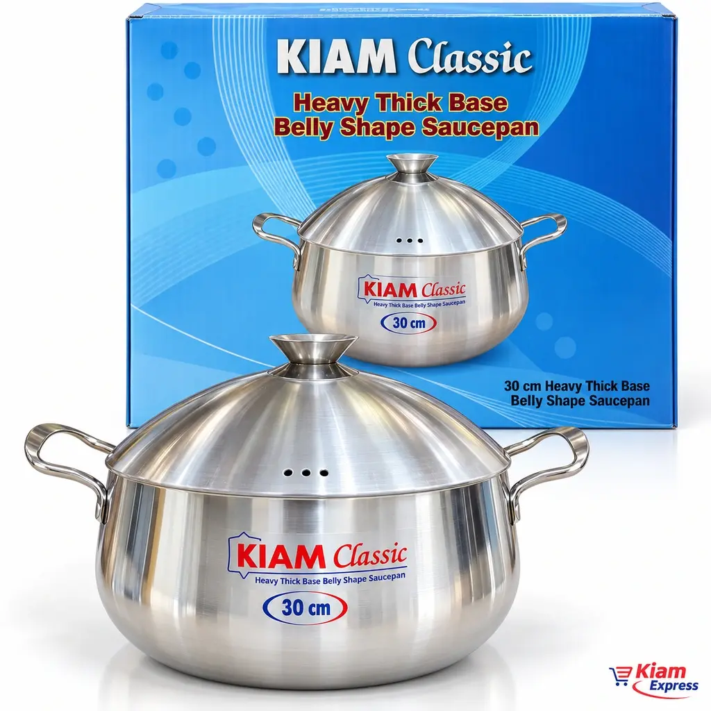 Kiam Classic Heavy Thick Base Belly Shape Saucepan with Lid – 30cm