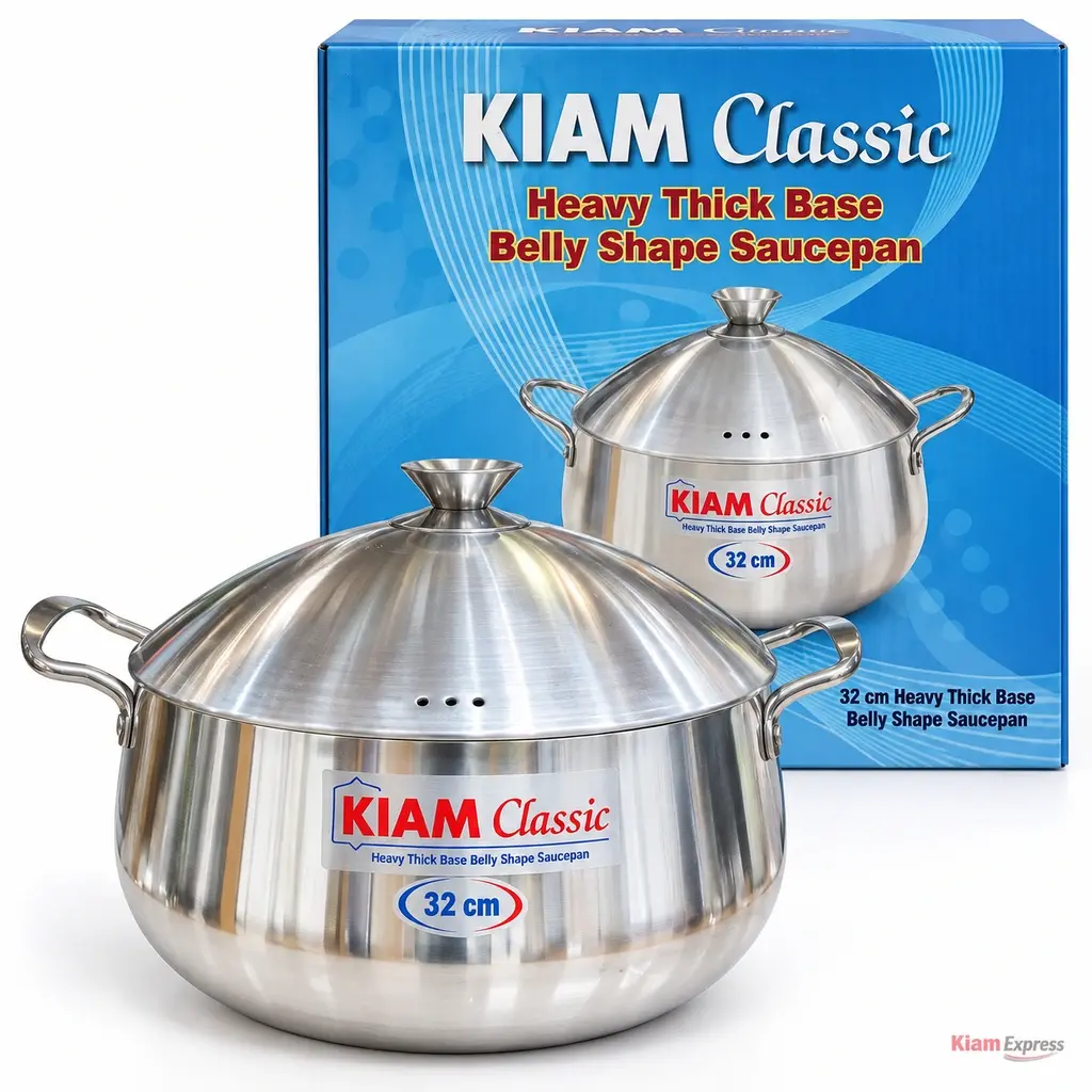 Kiam Classic Heavy Thick Base Belly Shape Saucepan with Lid – 32cm