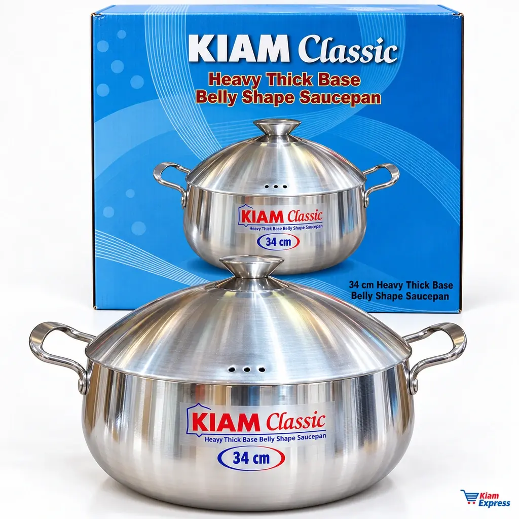 Kiam Classic Heavy Thick Base Belly Shape Saucepan with Lid – 34cm