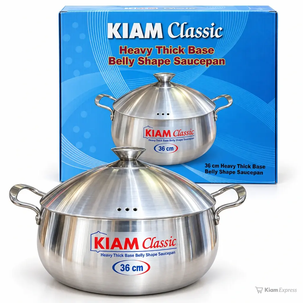 Kiam Classic Heavy Thick Base Belly Shape Saucepan with Lid – 36cm