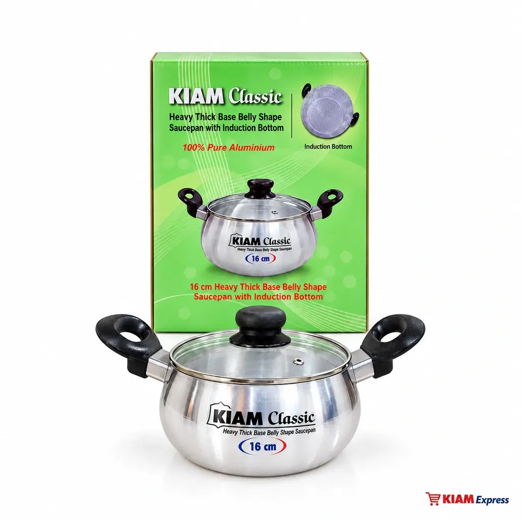 Kiam Classic Induction Base Belly Shape Saucepan with Glass Lid – 16cm