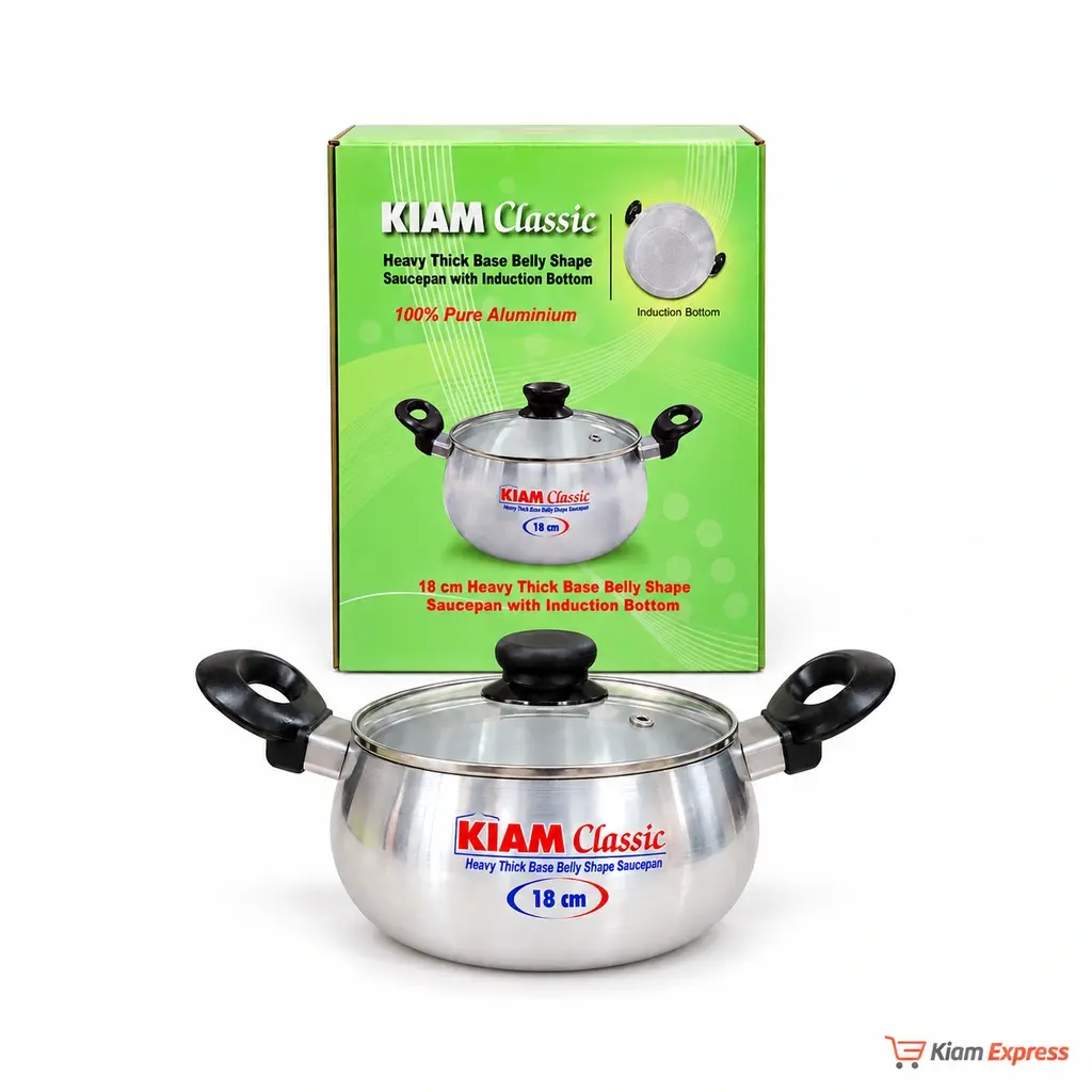 Kiam Classic Induction Base Belly Shape Saucepan with Glass Lid – 18cm