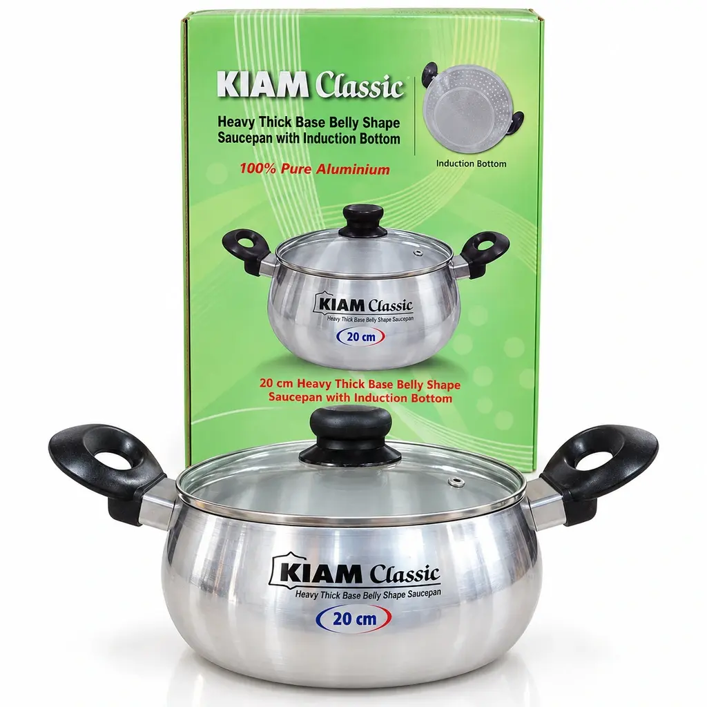 Kiam Classic Induction Base Belly Shape Saucepan with Glass Lid – 20cm