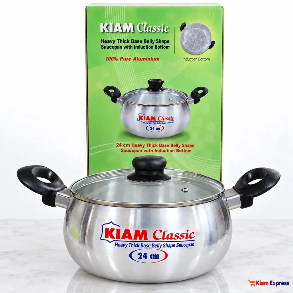 Kiam Classic Induction Base Belly Shape Saucepan with Glass Lid – 24cm