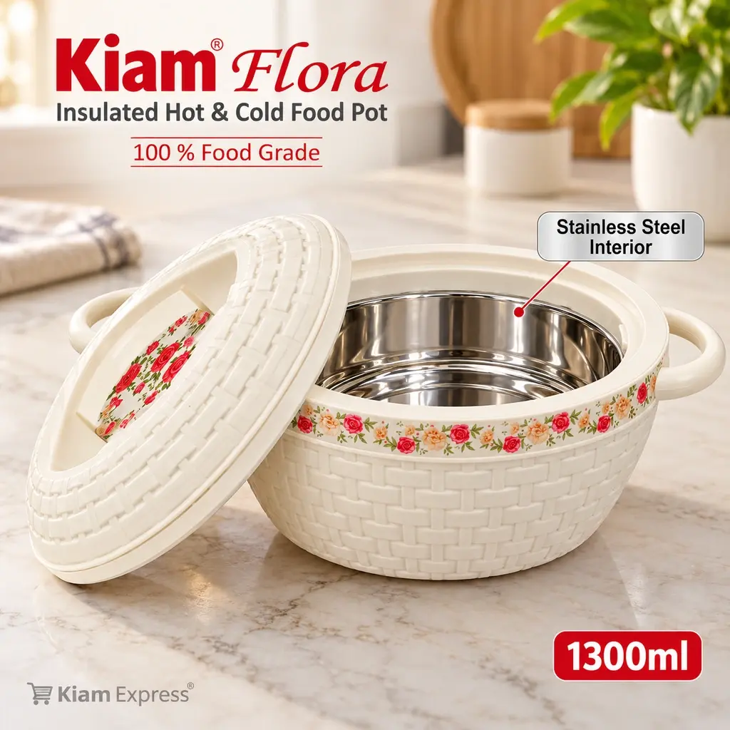 Kiam Flora Insulated Hot & Cold Food Pot with Lid – 1300ml