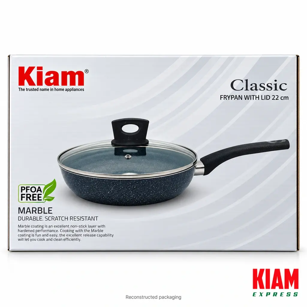 Kiam Marble Coated Frypan with Glass Lid – 22cm
