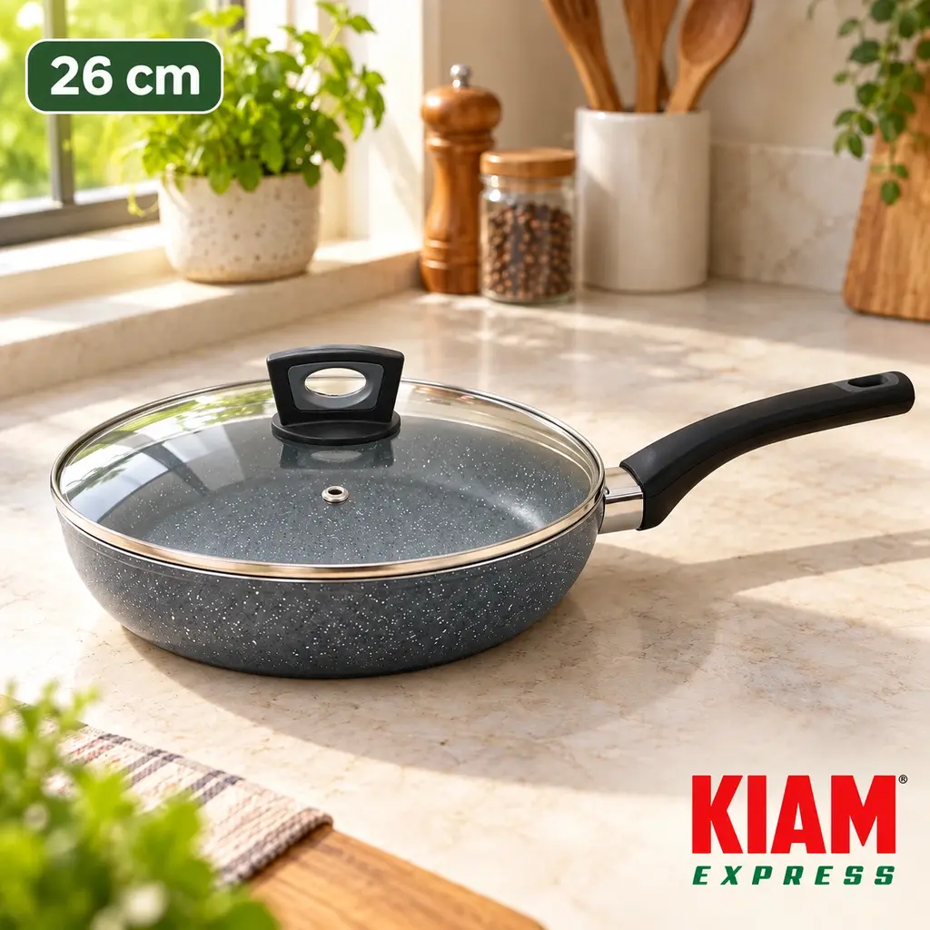Kiam Marble Coated Frypan with Glass Lid – 26cm, 2.2L