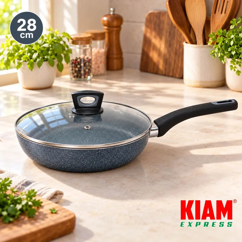 Kiam Marble Coated Frypan with Glass Lid – 28cm, 2.7L