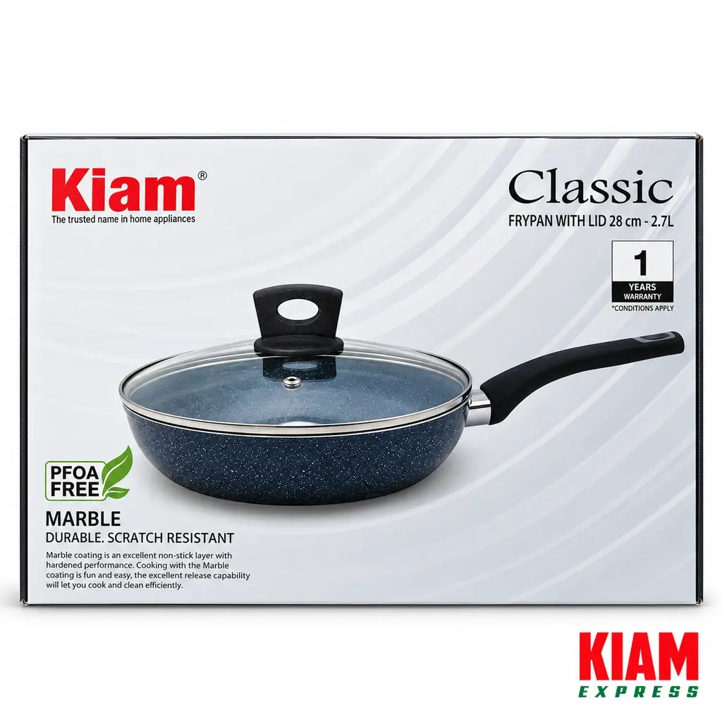 Kiam Marble Coated Frypan with Glass Lid – 28cm, 2.7L